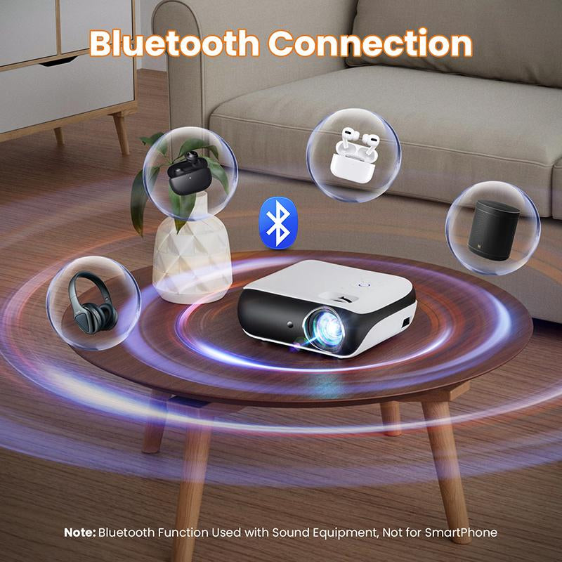 HAPPRUN Native 1080P Bluetooth Projector, Full HD Portable Outdoor Movie Projector with Built-In Speaker, Compatible with Smartphone, HDMI, USB, AV, Fire Stick, PS5 for Home, Bedroom, Outdoor Use