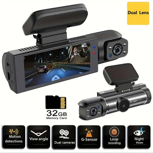 3.16'' Screen Car Interior Dashcam with 32G Card, 1080P HD Car Cam, Front & inside Dual Recording Car DVR with IR Night Vision, Loop Recording, Video Surveillance, Automotive, Vehicle, HD Dash Camera, Car Driving Recorder, Convenient Dashcams for Cars