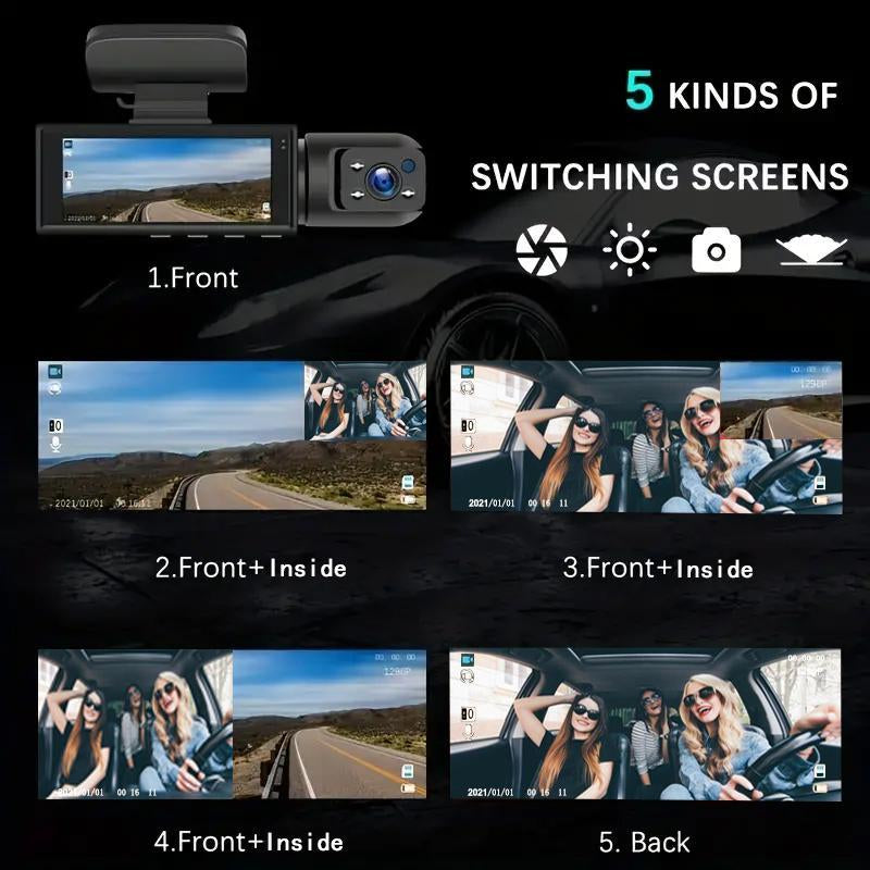 3.16'' Screen Car Interior Dashcam with 32G Card, 1080P HD Car Cam, Front & inside Dual Recording Car DVR with IR Night Vision, Loop Recording, Video Surveillance, Automotive, Vehicle, HD Dash Camera, Car Driving Recorder, Convenient Dashcams for Cars