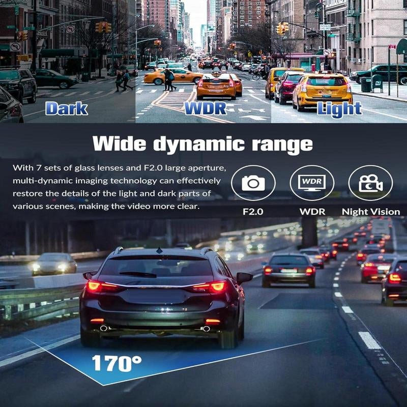 Car DVR with Dual Lens, Front Dash Camera for Cars, Mini Dashcams for Cars with Night Vision, Recording with 64GB
