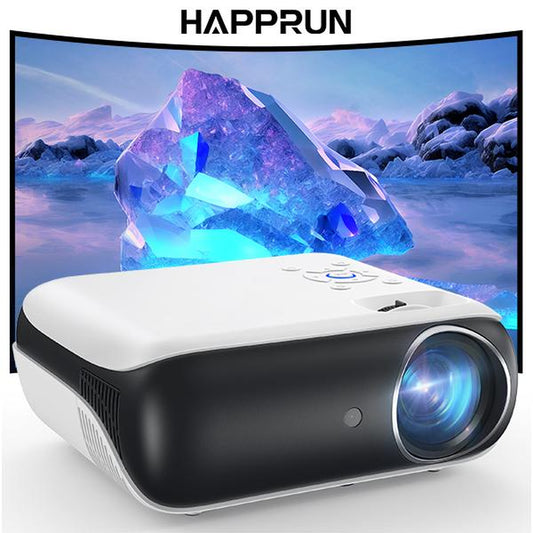HAPPRUN Native 1080P Bluetooth Projector, Full HD Portable Outdoor Movie Projector with Built-In Speaker, Compatible with Smartphone, HDMI, USB, AV, Fire Stick, PS5 for Home, Bedroom, Outdoor Use