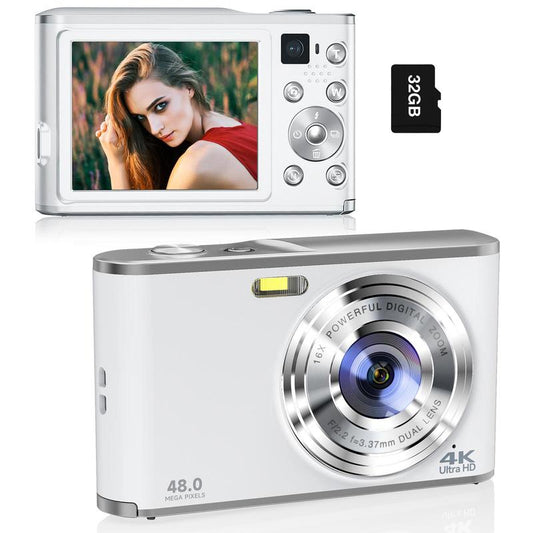 Digital Camera, Auto Focus FHD 4K Vlogging Camera with Dual Camera 16X Digital Zoom, Compact Camera with 32GB Memory Card, Portable Point and Shoot Cameras, Photo Camera