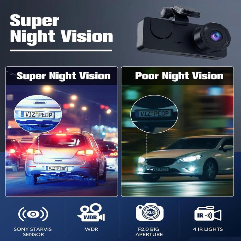 Car DVR with Dual Lens, Front Dash Camera for Cars, Mini Dashcams for Cars with Night Vision, Recording with 64GB