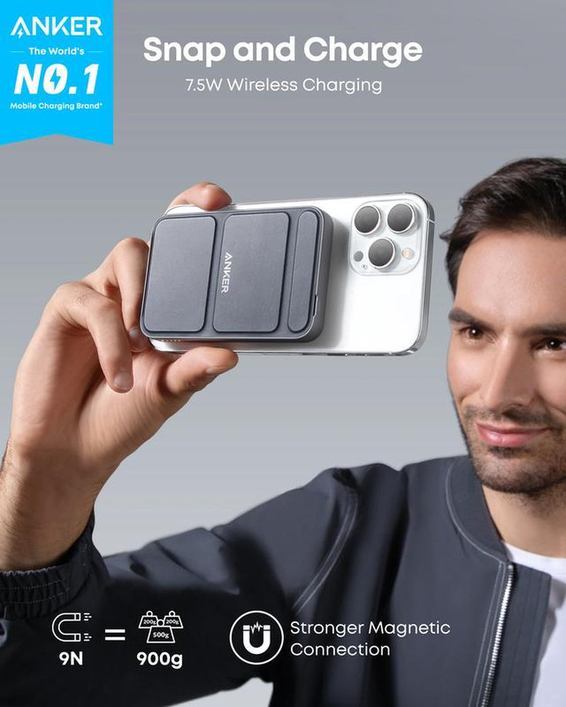 Anker Magnetic Power Bank, Built-In Foldable Stand, USB-C Port on the Side, 5,000Mah Capacity, Perfectly Compatible with Iphone 17/16/15/14/13 Series