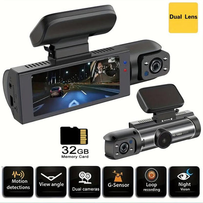 3.16'' Screen Car Interior Dashcam with 32G Card, 1080P HD Car Cam, Front & inside Dual Recording Car DVR with IR Night Vision, Loop Recording, Video Surveillance, Automotive, Vehicle, HD Dash Camera, Car Driving Recorder, Convenient Dashcams for Cars