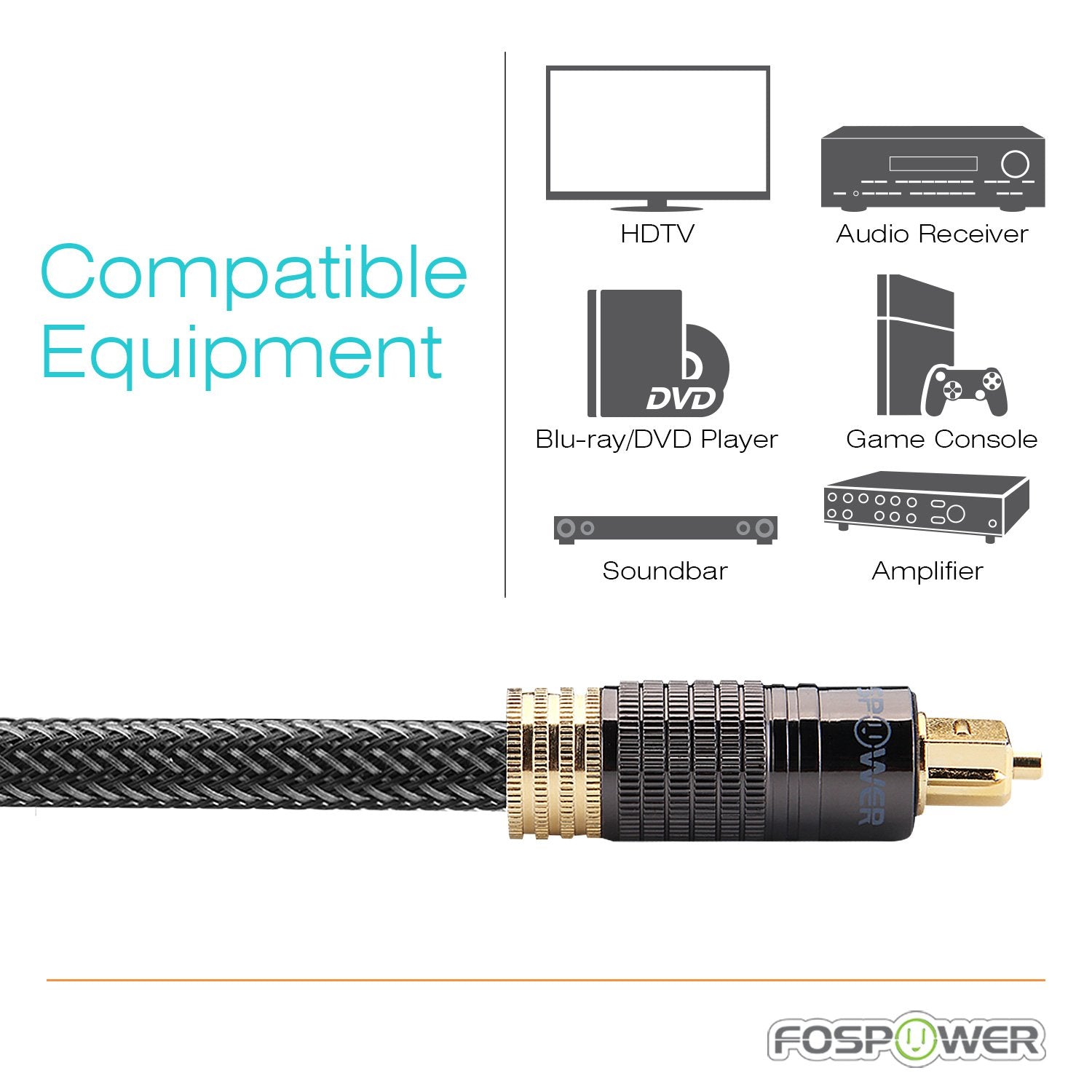 24K Gold Plated Toslink Digital Fiber Optical Audio Cable (S/PDIF) - [Zero RFI & EMI Interference] Metal Connectors & Ultra Durable Nylon Braided Jacket (50Ft)