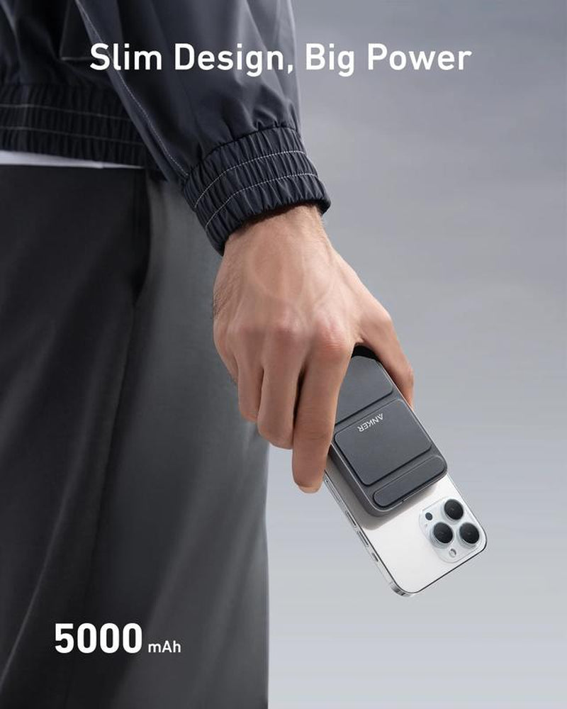 Anker Magnetic Power Bank, Built-In Foldable Stand, USB-C Port on the Side, 5,000Mah Capacity, Perfectly Compatible with Iphone 17/16/15/14/13 Series