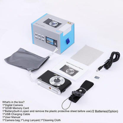 Digital Camera, Auto Focus FHD 4K Vlogging Camera with Dual Camera 16X Digital Zoom, Compact Camera with 32GB Memory Card, Portable Point and Shoot Cameras, Photo Camera